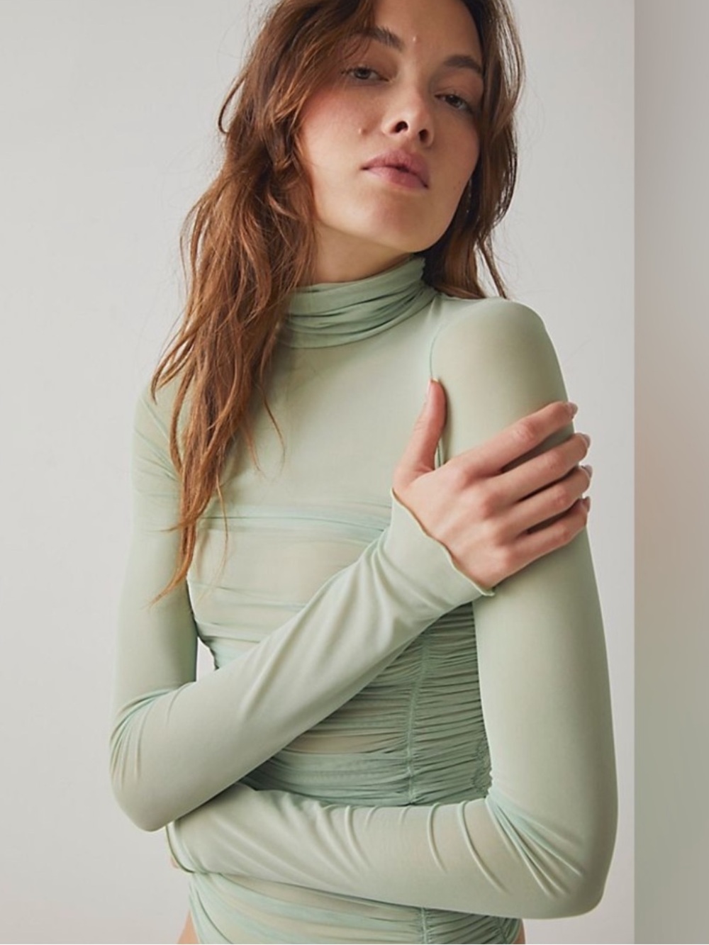 NWT Free People Sheer Intimately It All Turtle Neck Mesh Long Sleeve Bodysuit